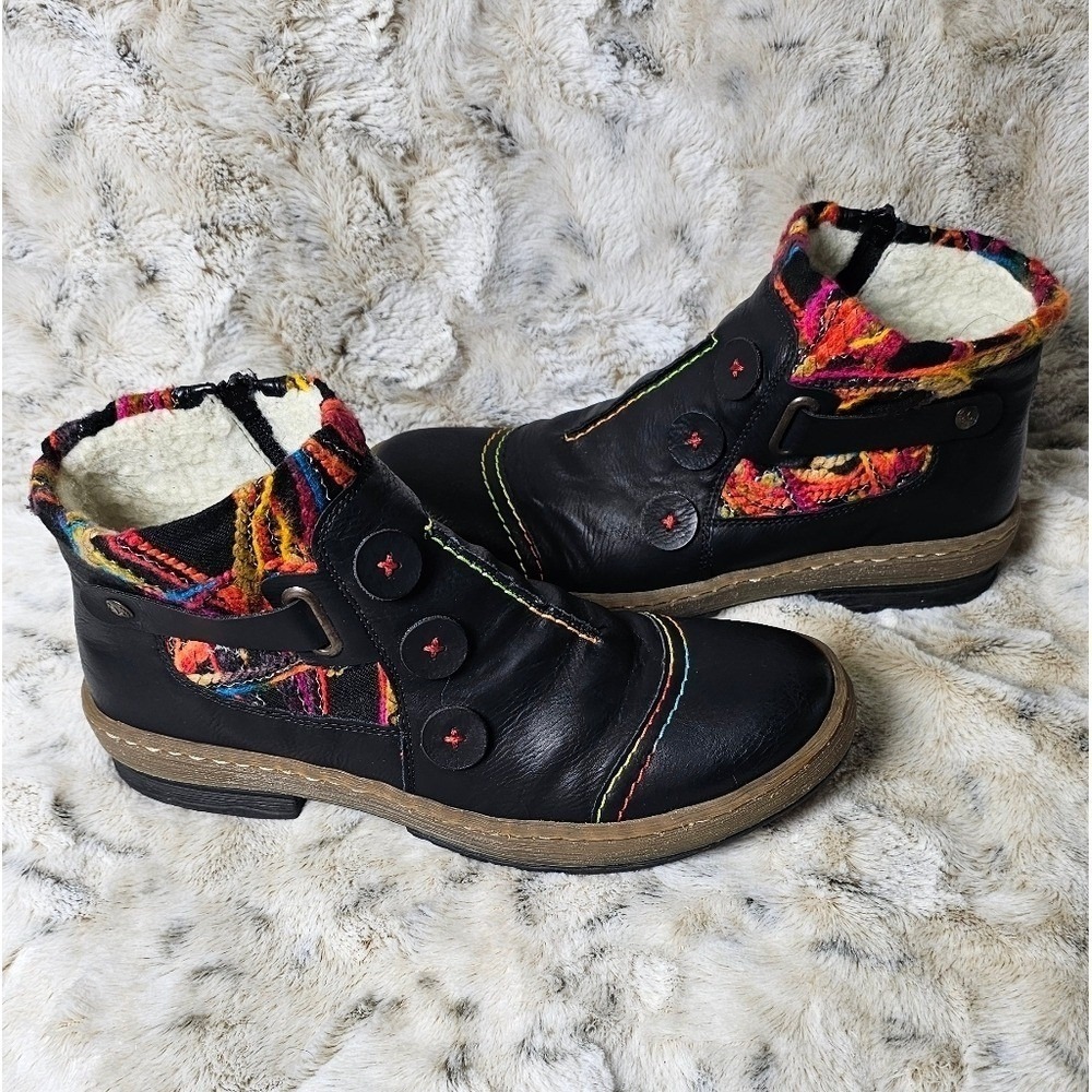 Rieker Black Ankle Boots with Multicolor Accents - Picture 7 of 14